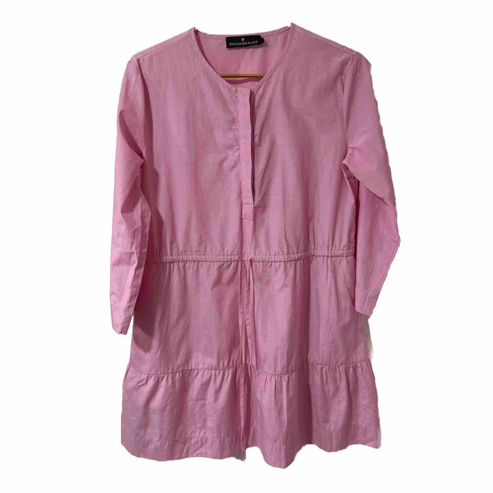 Tuckernuck Lucy Dress Size S Pink Cotton Mini Sleeve Casual Pomander Place Flaw